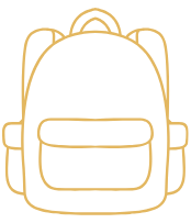 Outline of a backpack with a front pocket and side compartments