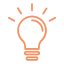 Illustration of a glowing light bulb enclosed in a circular arc, representing an idea or innovation.