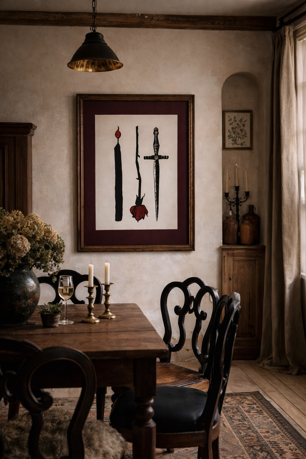 Rose, Dagger Candle - Limited Edition Lino Print (unframed)