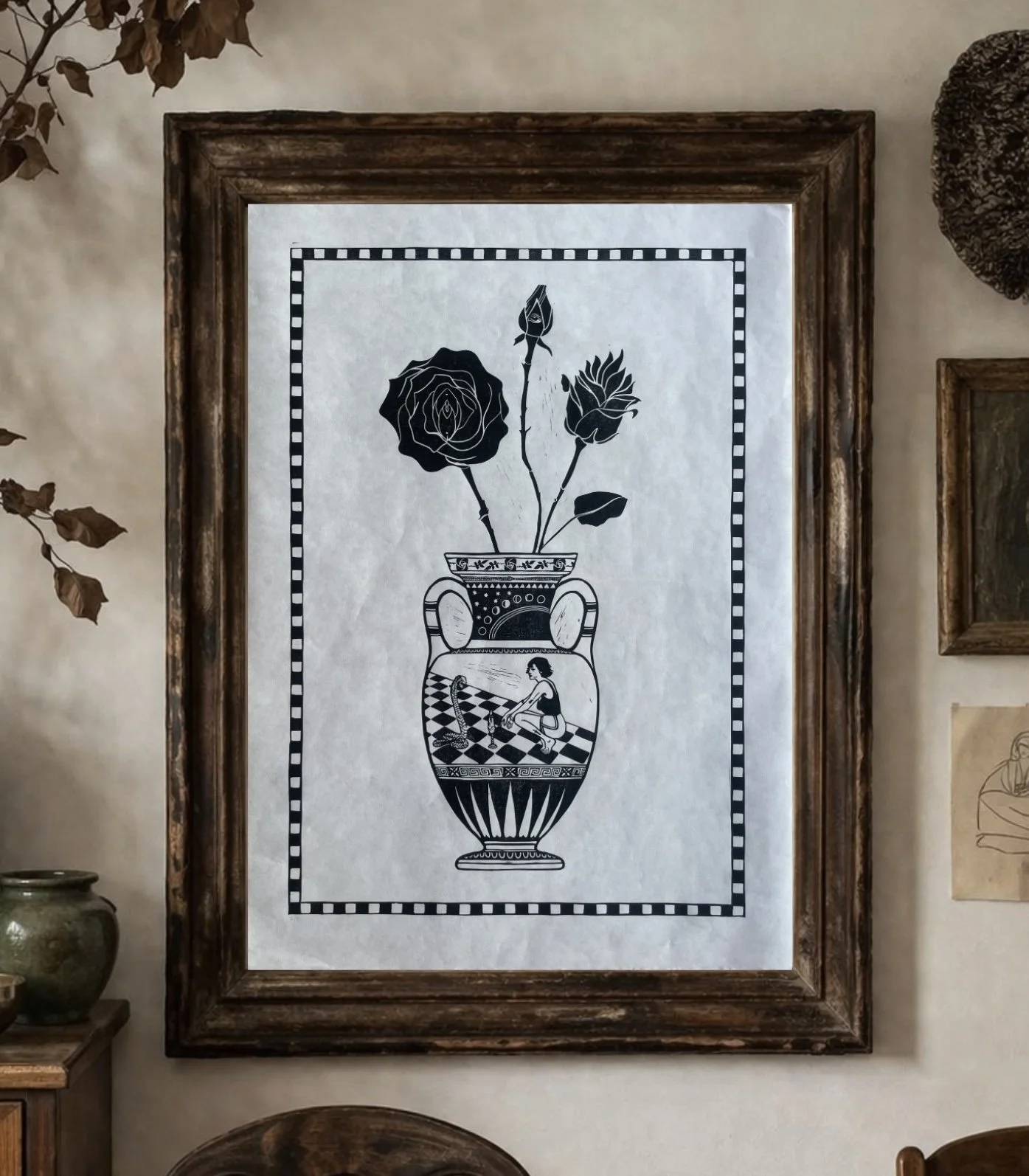 The Vessel & The Snake – Linocut Print (A1)