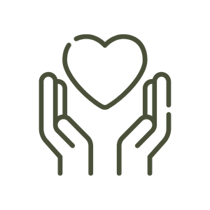 Two hands gently holding a heart.