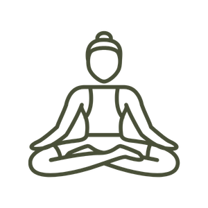 Line drawing of a person sitting in a cross-legged meditation pose with hands resting on knees.