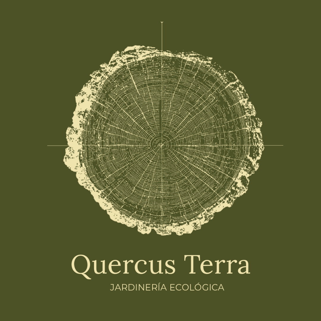 Book cover with a cross-section of a tree trunk and the title "Quercus Terra" and subtitle "Jardinería Ecológica".