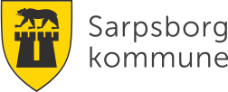 Logo for Sarpsborg Kommune. Yellow shield with black bear and castle.
