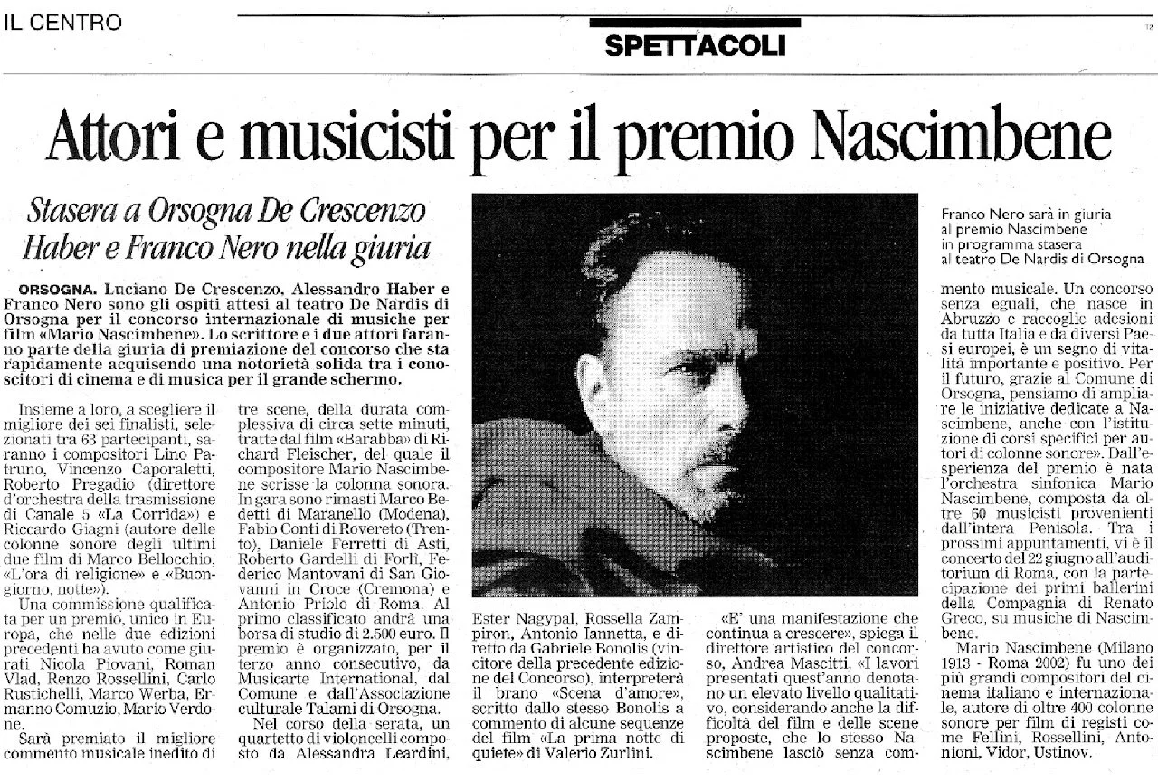 Cassetta di un articolo di giornale con testo in italiano e una fotografia in bianco e nero di un uomo con capelli ricci, senza barba, che sembra parlare o ascoltare.