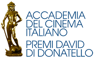 Logo dell'Accademia del Cinema Italiano Premia David di Donatello con statua dorata.