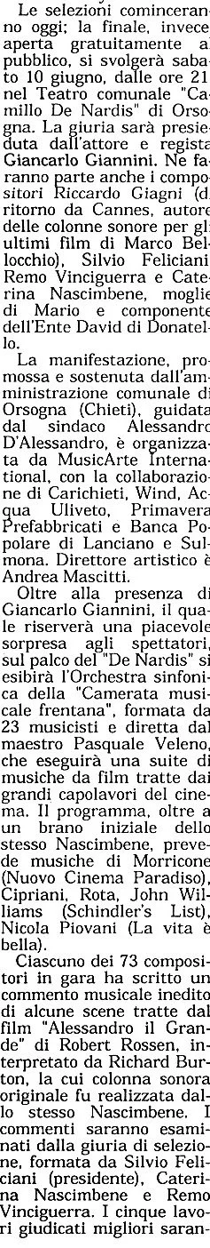 Testo sulla programmazione di un evento con teatro, musica e cinema, con dettagli su partecipanti, location, e varie esibizioni