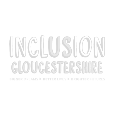 Text reading 'Inclusion Gloucestershire' with the slogan 'Achieve Dreams, Better Lives, Brighter Futures' beneath it, on a black background.