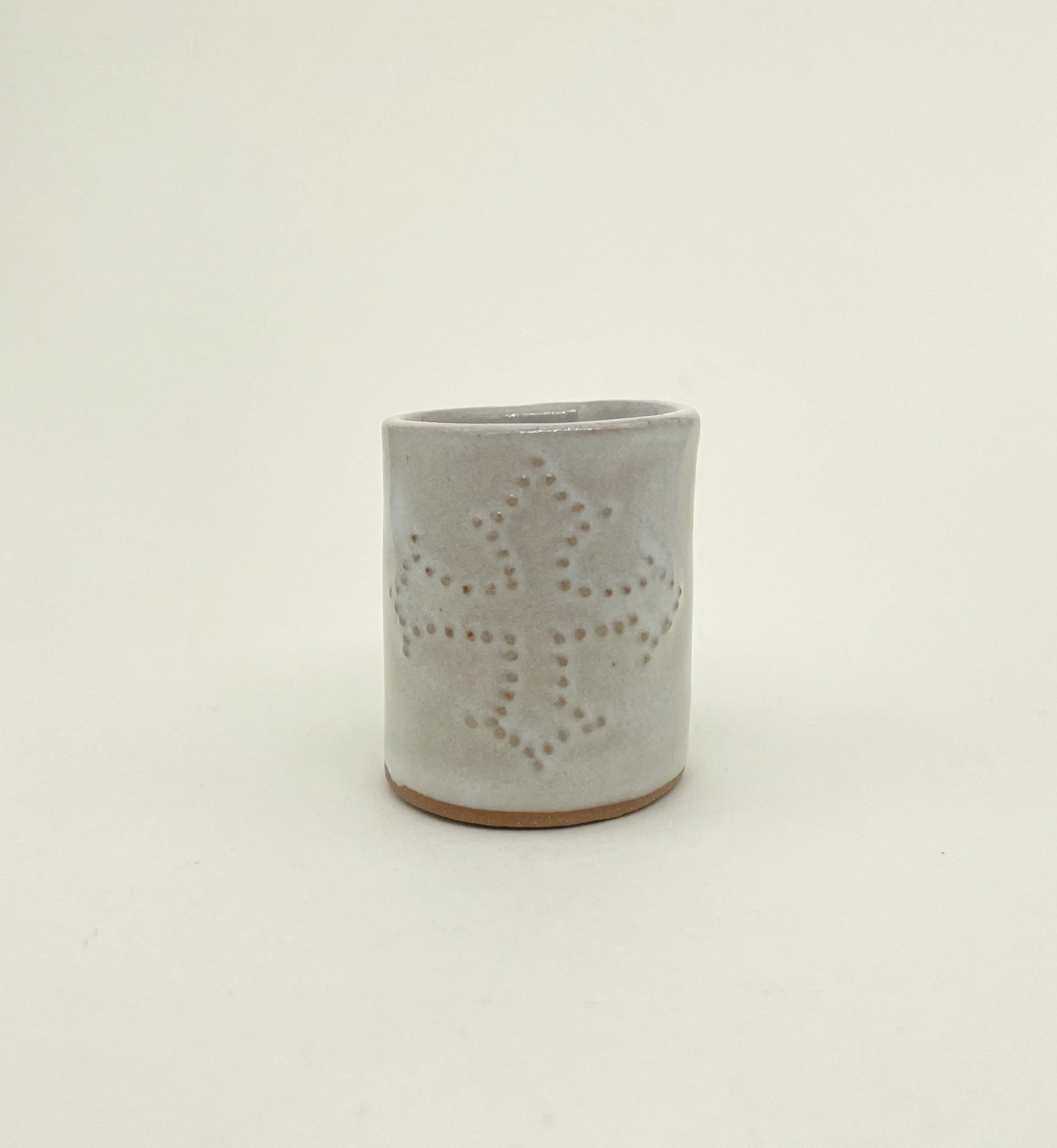 Cross Of My Grandparents' Carpet Shot Glass, Ceramic Shot Glass, embossed dot details, Decoration Saves