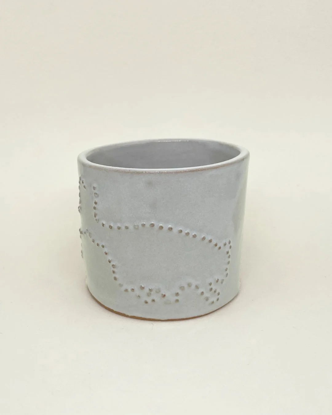 Ceramic Mug, Zebidee #2, white gloss glaze, embossed dot detail, Decoration saves.jpg