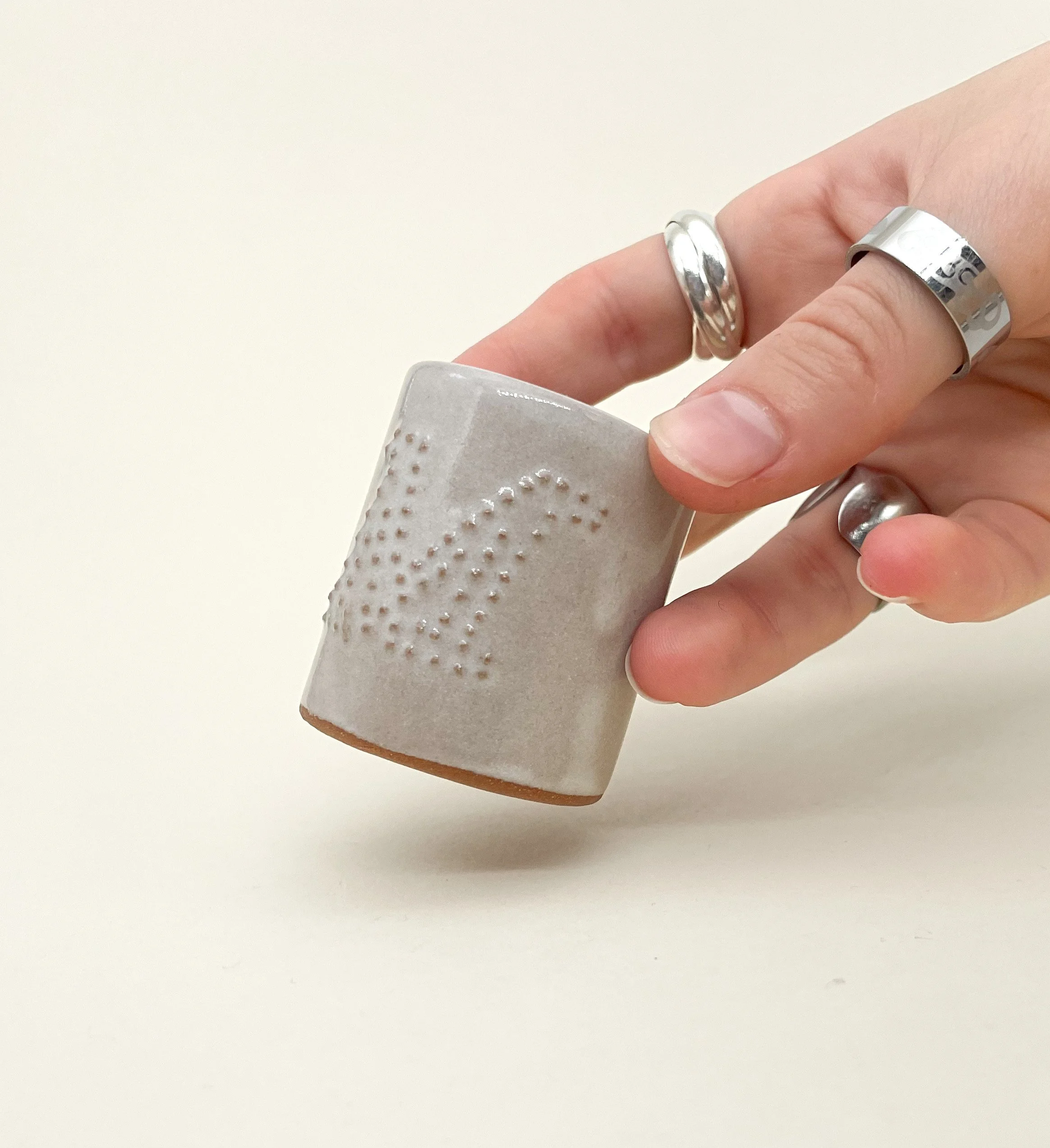 M Shot Glass, Ceramic Shot Glass, embossed dot details, Decoration Saves