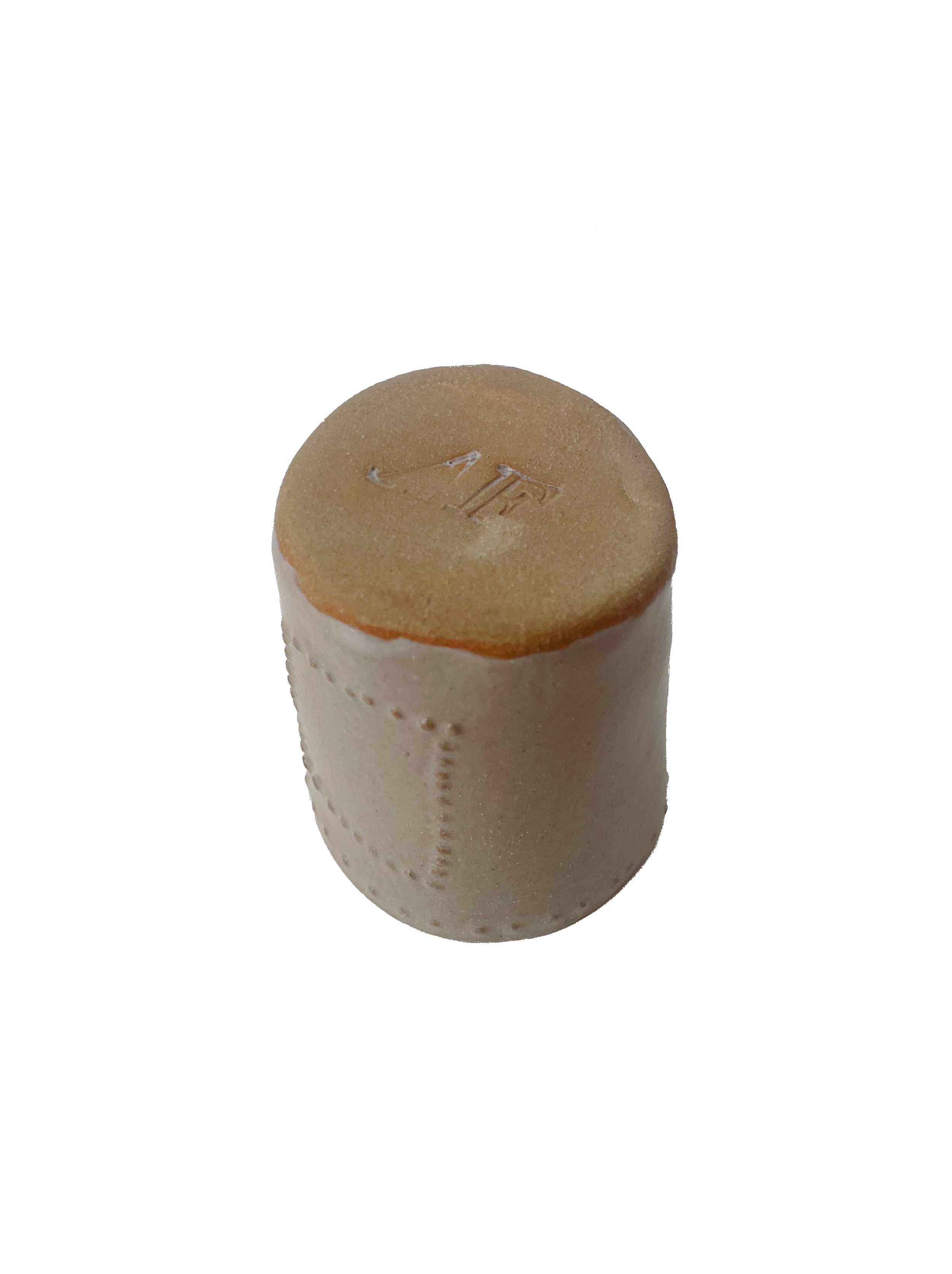 Ceramic shot glass upside down- showing AF stamp