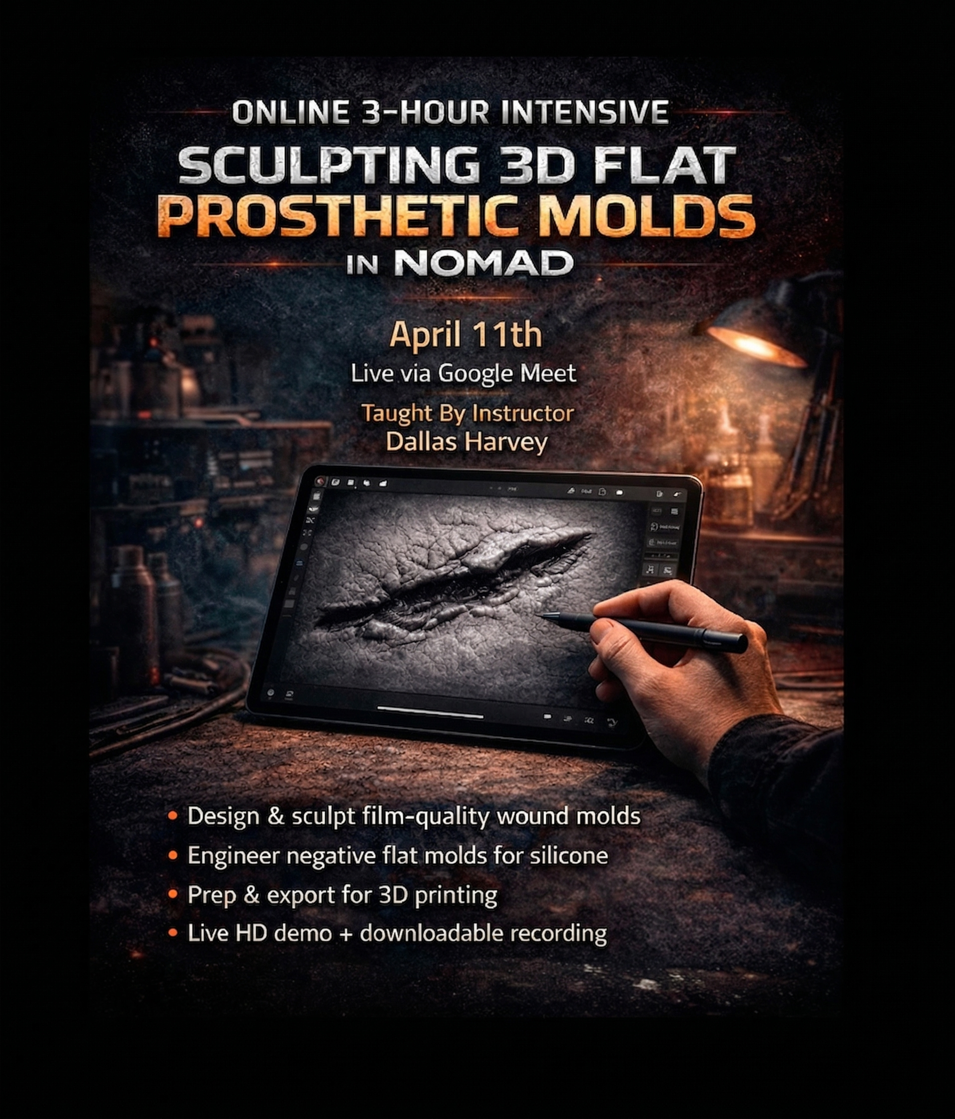 April 11th - Online 3-Hour Intensive: Sculpting 3D Flat Prosthetic Molds in Nomad - CLICK IMAGE FOR COURSE DETAILS