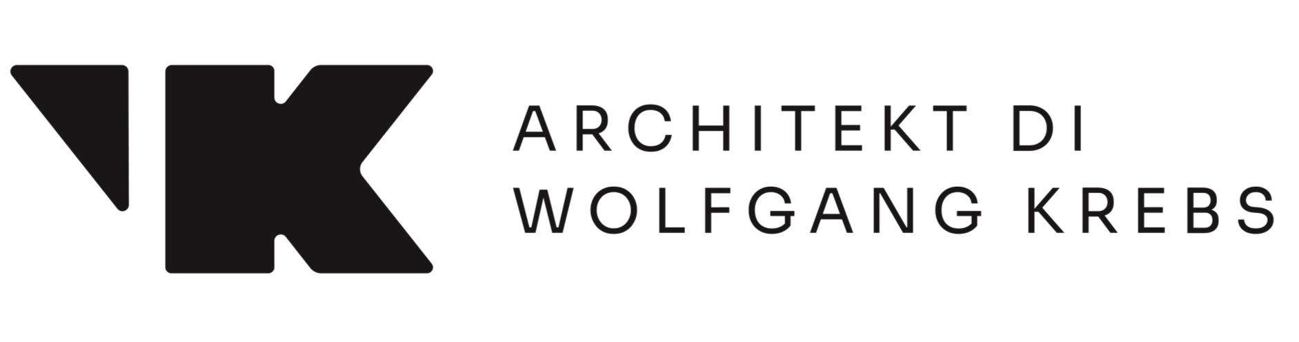 Logo des Architekturbüros WK Wolfgang Krebs, schriftzug in schwarz auf weißem Hintergrund.
