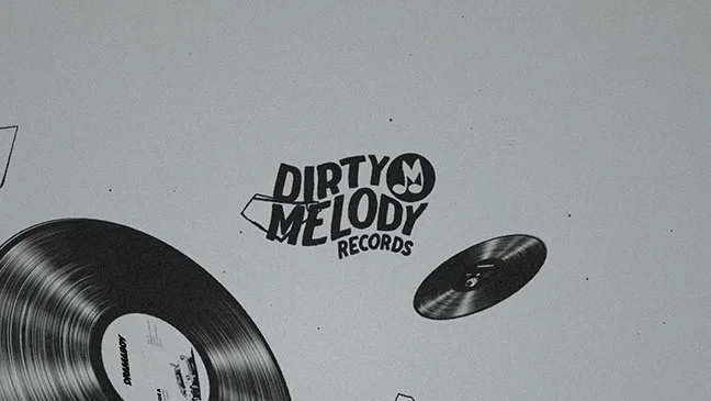 Record vinyls on a white background with "Dirty Melody Records" logo