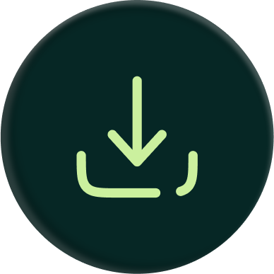Green download icon with downward arrow inside a dark circle.