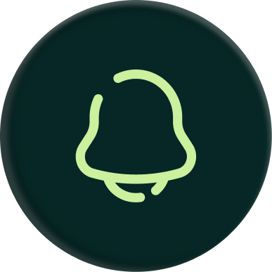 Simple line drawing of a bell icon with a dark green background