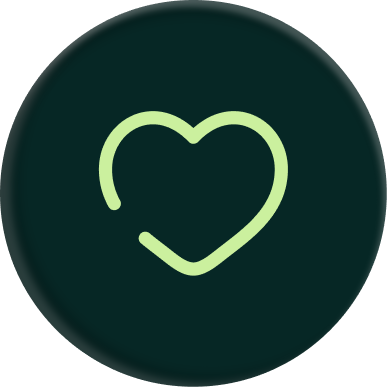 Green heart outline on a dark circular background
