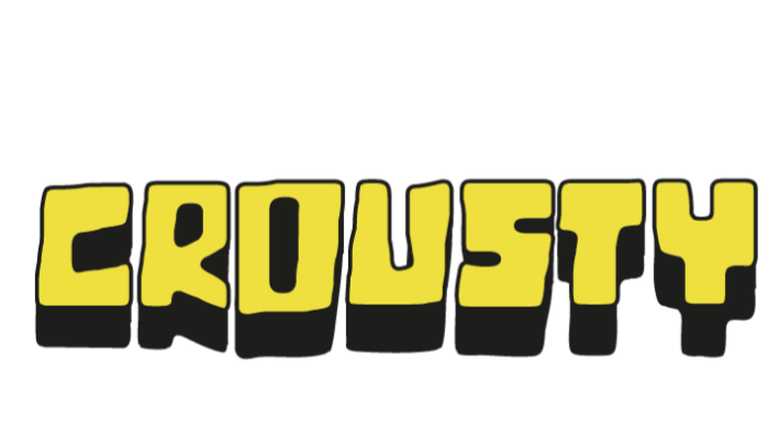 Logo avec le mot 'CROUSTY' en lettres jaunes avec une ombre noire.