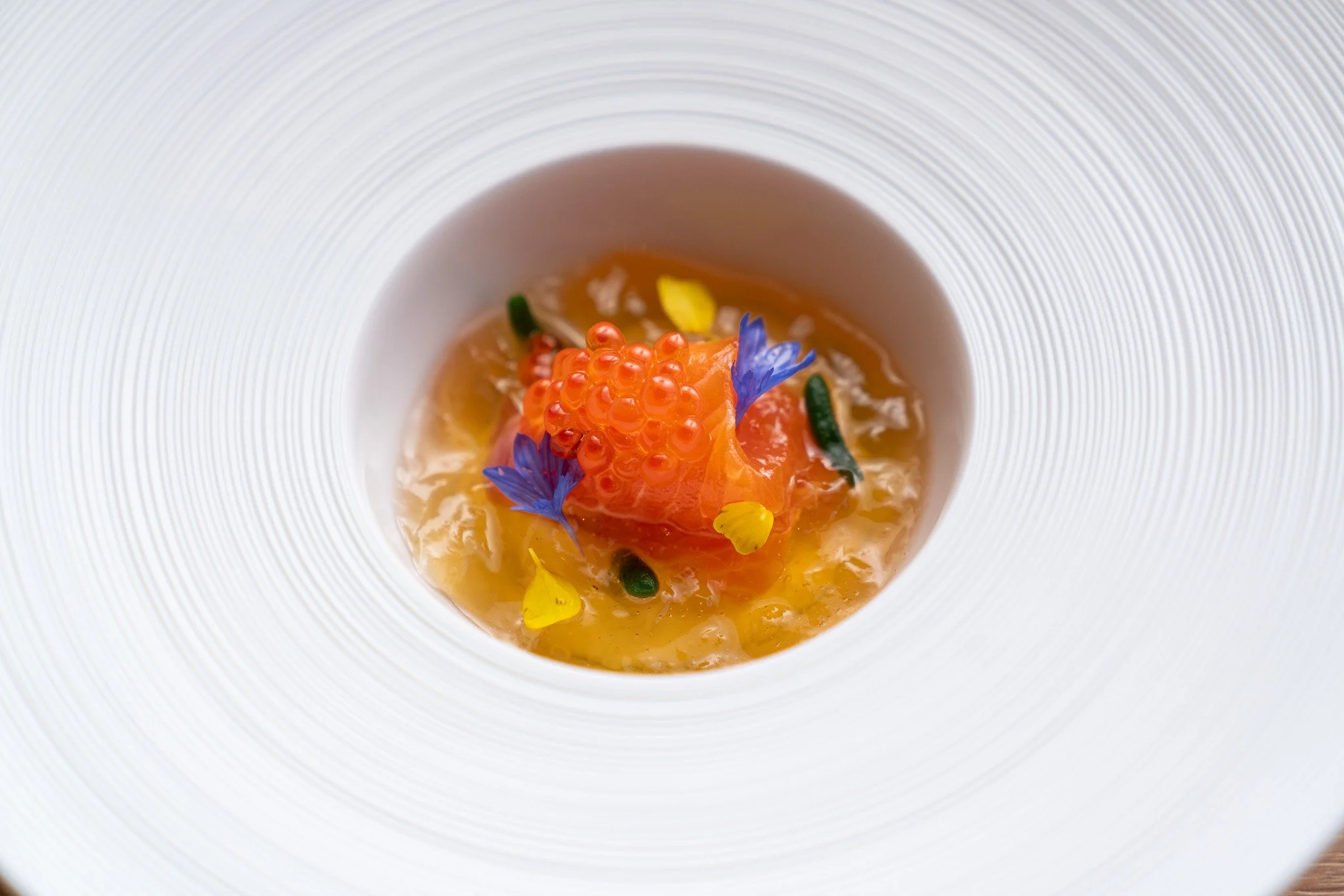 Smoked trout with yuzu jelly and trout roe