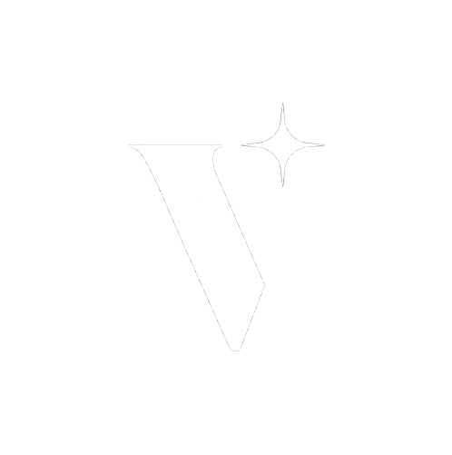 Logo blanc avec une lettre 'V' stylisée et une étoile brillante à droite