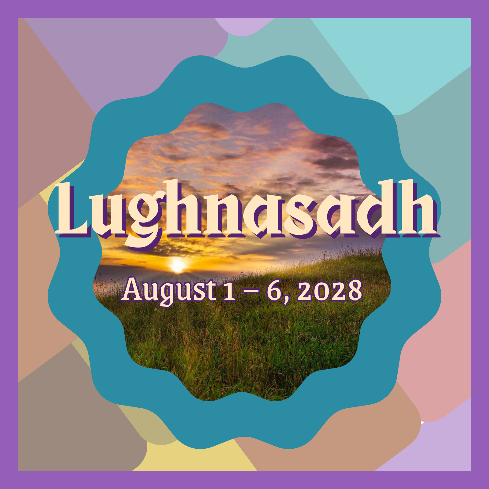 Graphic promoting Loughnash, an event scheduled from July 28 to August 3, 2027, featuring a sunset landscape with a field, clouds, and the sky.