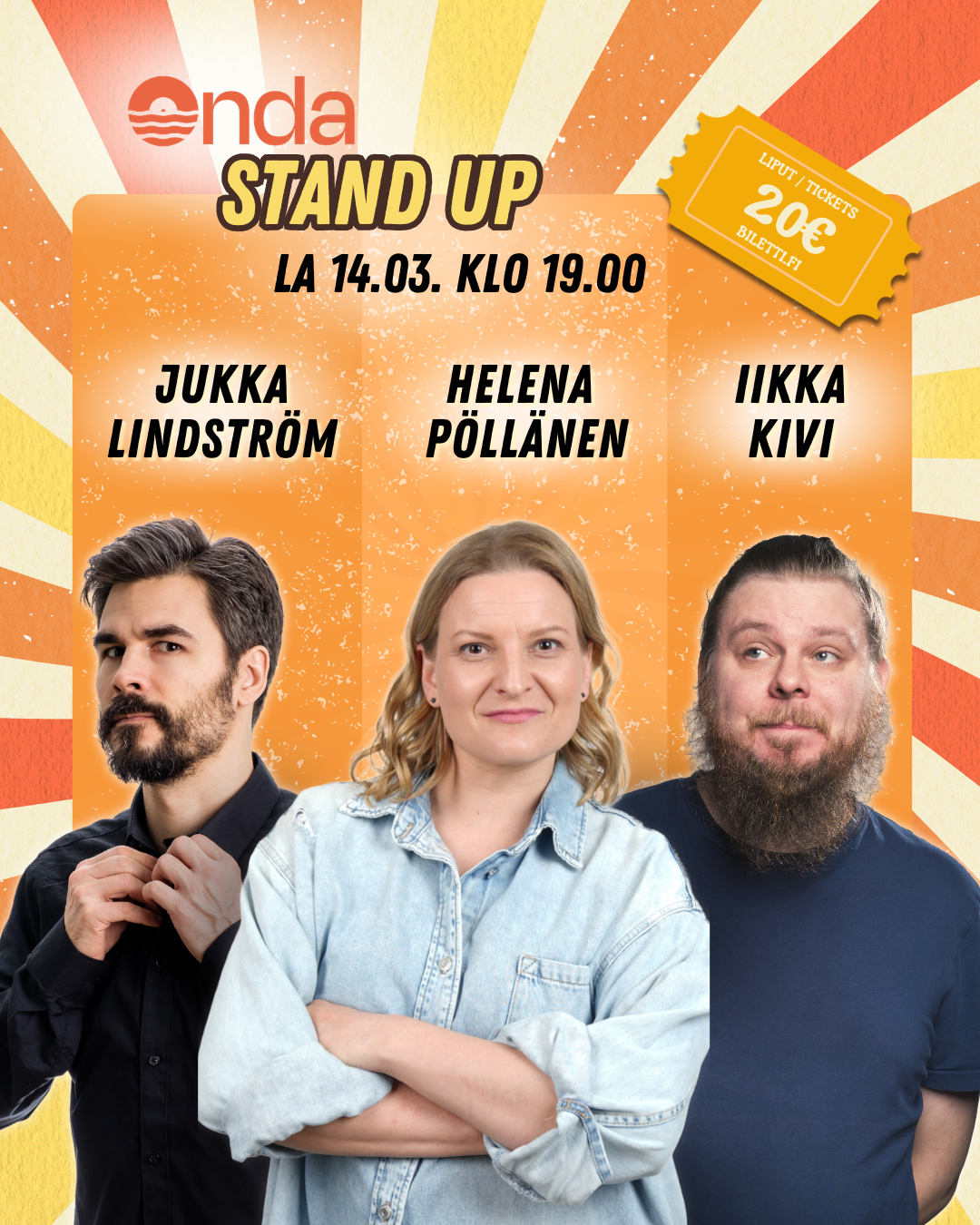 onda stand up jukka lindström helena pöllänen iikka kivi stand up -ilta tampereella