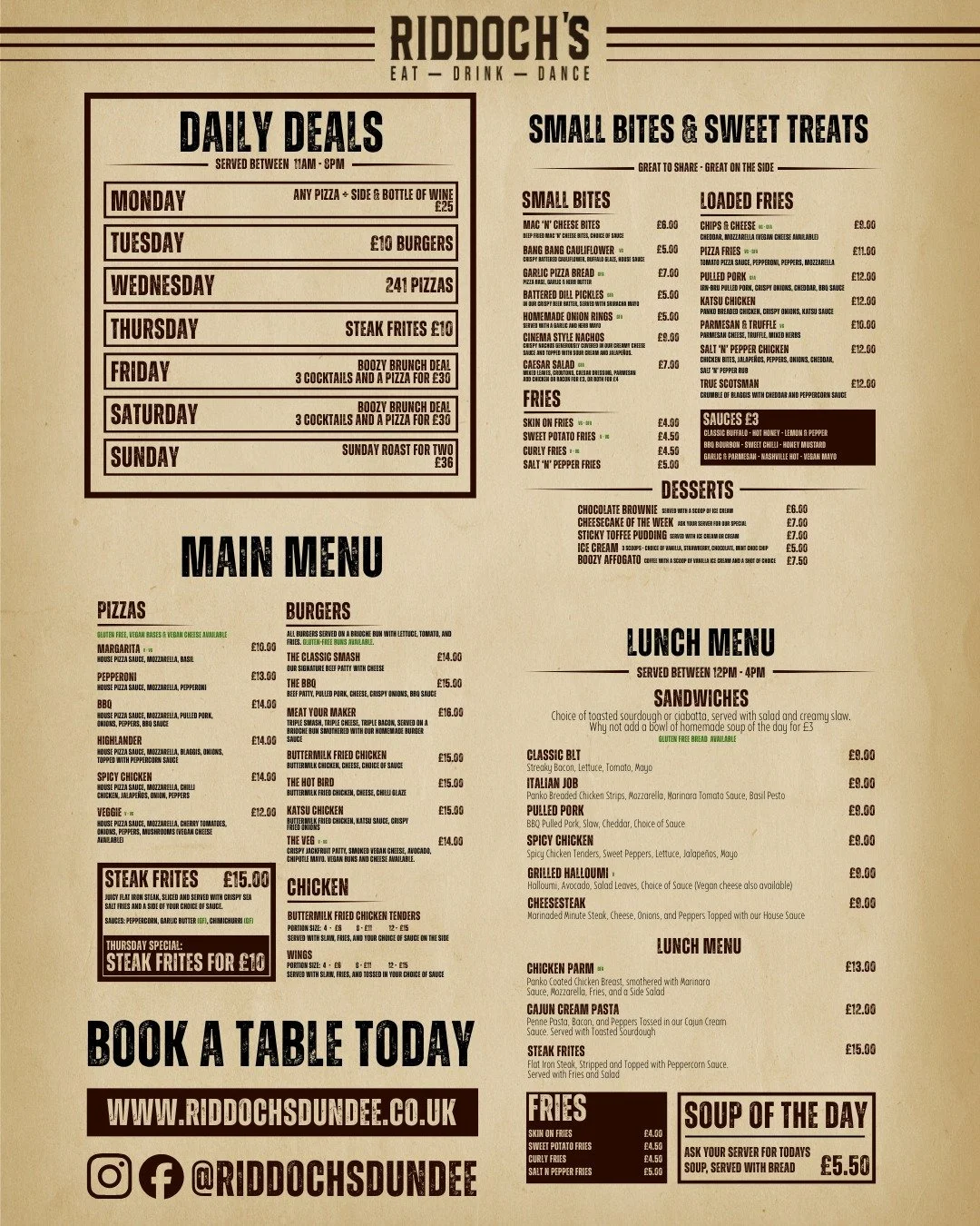 Riddoch&rsquo;s opens its doors TOMORROW&hellip; and here&rsquo;s what we&rsquo;ve got waiting for you 👀

🍔 Food that hits
🍸 Drinks that flow
💸 Deals you&rsquo;ll actually care about

Take a scroll through and start planning your order now&hellip