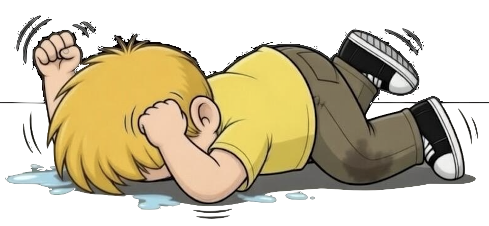 A cartoon of Blondie lying face down on the ground, crying with tears and fists clenched.