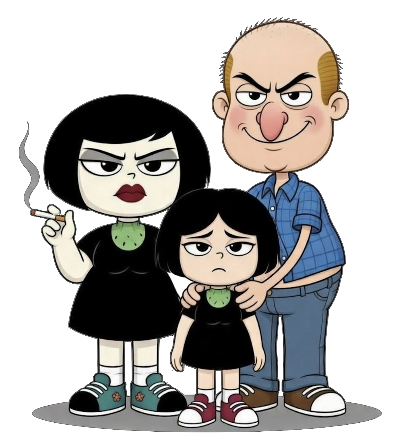 Cartoon characters from The Looney Bin with Carrot Top, Nancy Black Junior and child.