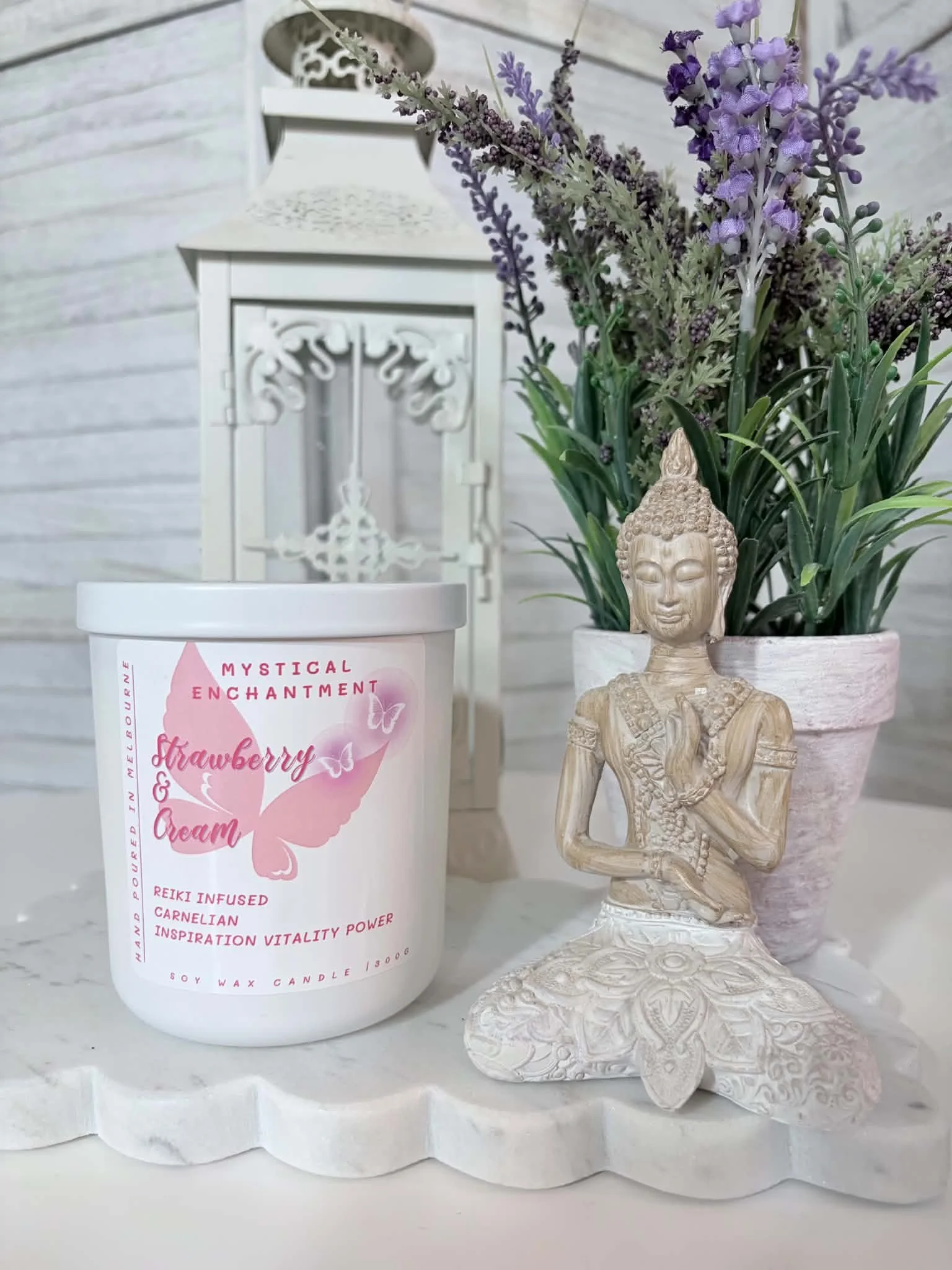 Strawberry Cream Scented Candle Reiki Infused 300 Grams