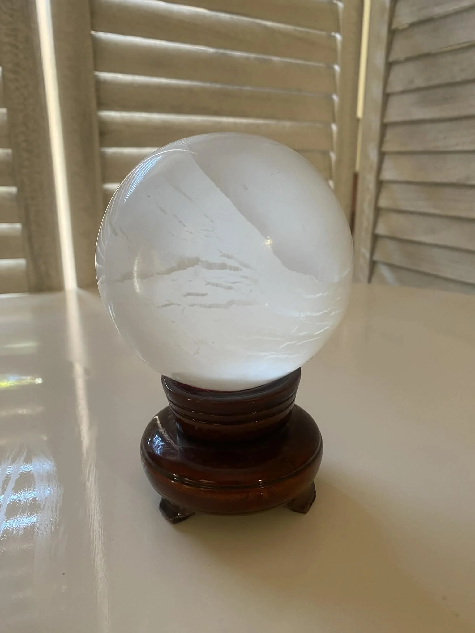 Selenite Crystal Ball with Wooden Stand