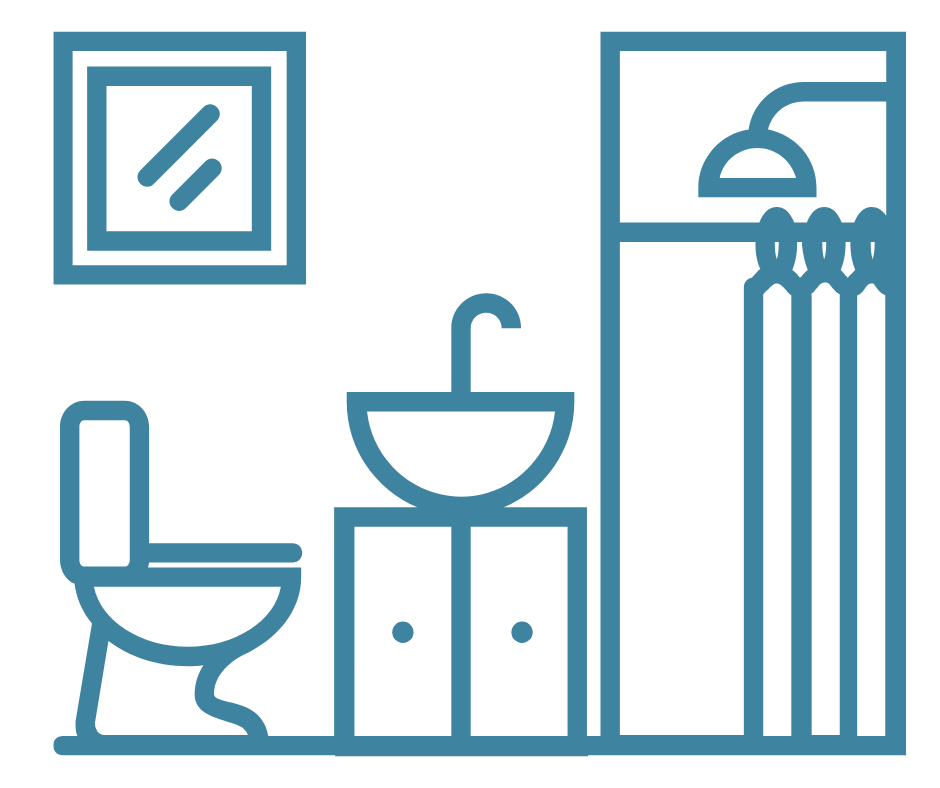 bathroom with a toilet, a sink with a cabinet, a mirror, a shower stall, and a towel rack.
