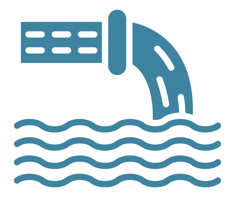 water faucet turning on, pouring water into wavy lines representing water flow.
