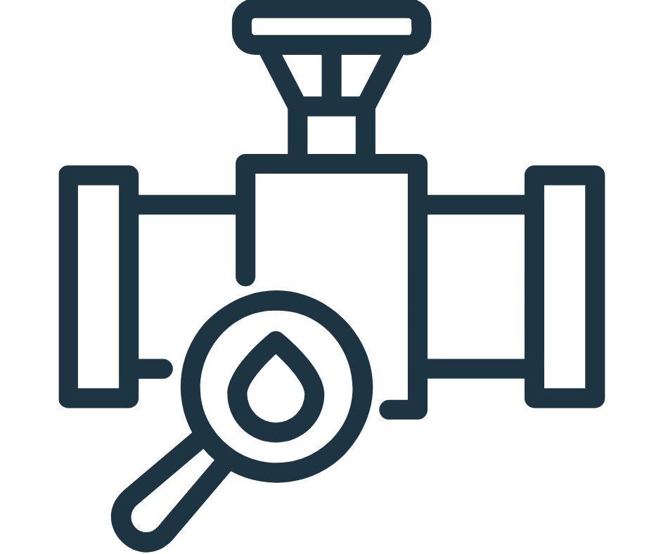 a water valve with a magnifying glass and water droplet in the center.