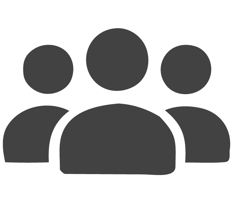 Icon representing a group of people, with one person in the foreground and others in the background.