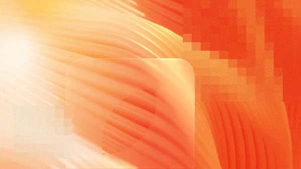 Abstract digital artwork with warm orange and yellow tones, featuring pixelated and wavy patterns.