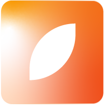 Orange square with a white leaf symbol in the center