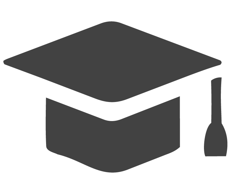 Silhouette of a graduation cap and diploma.