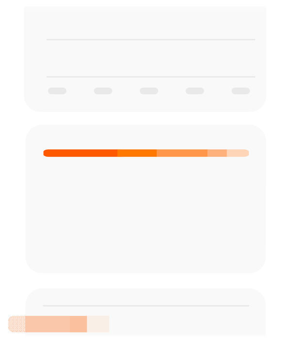 A digital device screen with a progress bar showing high loading status, and a smaller progress indicator at the bottom with a gradient fill from peach to light pink.