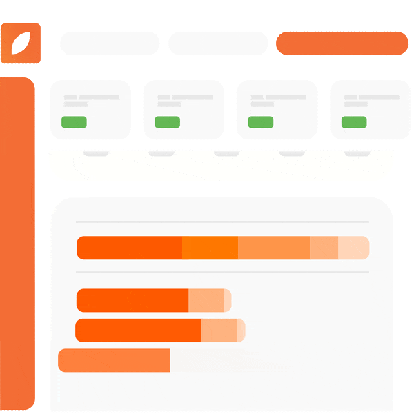 Screenshot of a data dashboard with various bar and line charts, featuring green, orange, and red color schemes, and interface elements like menu and navigation bars.