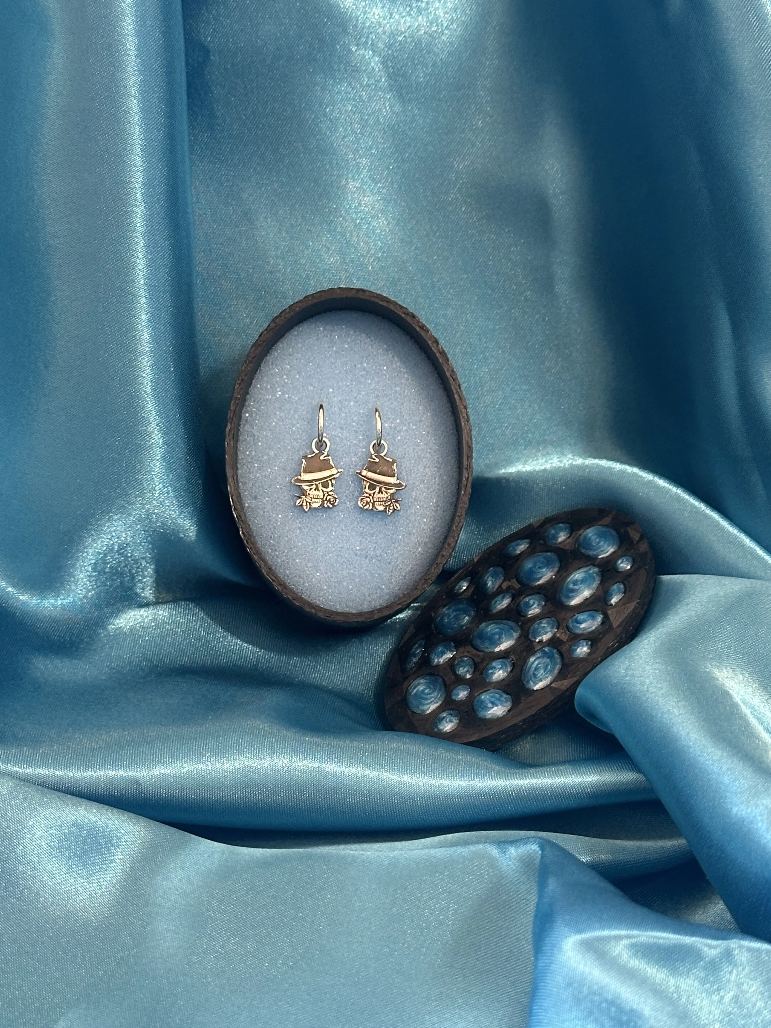Bowler Hat and Rose Skull Charm Huggies/Hoops