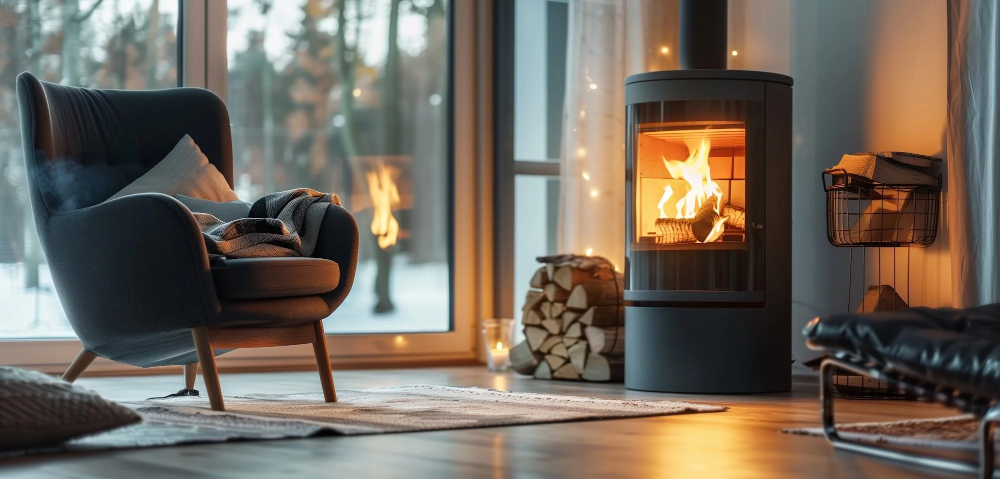 Vardagsrum mysig brasa Skåne