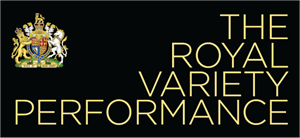 Text reading 'The Royal Variety Performance' with a royal crest above it on a black background.