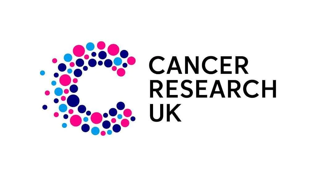 Logo of Cancer Research UK with a stylized letter C made of pink and blue dots, next to the text 'Cancer Research UK' in black.