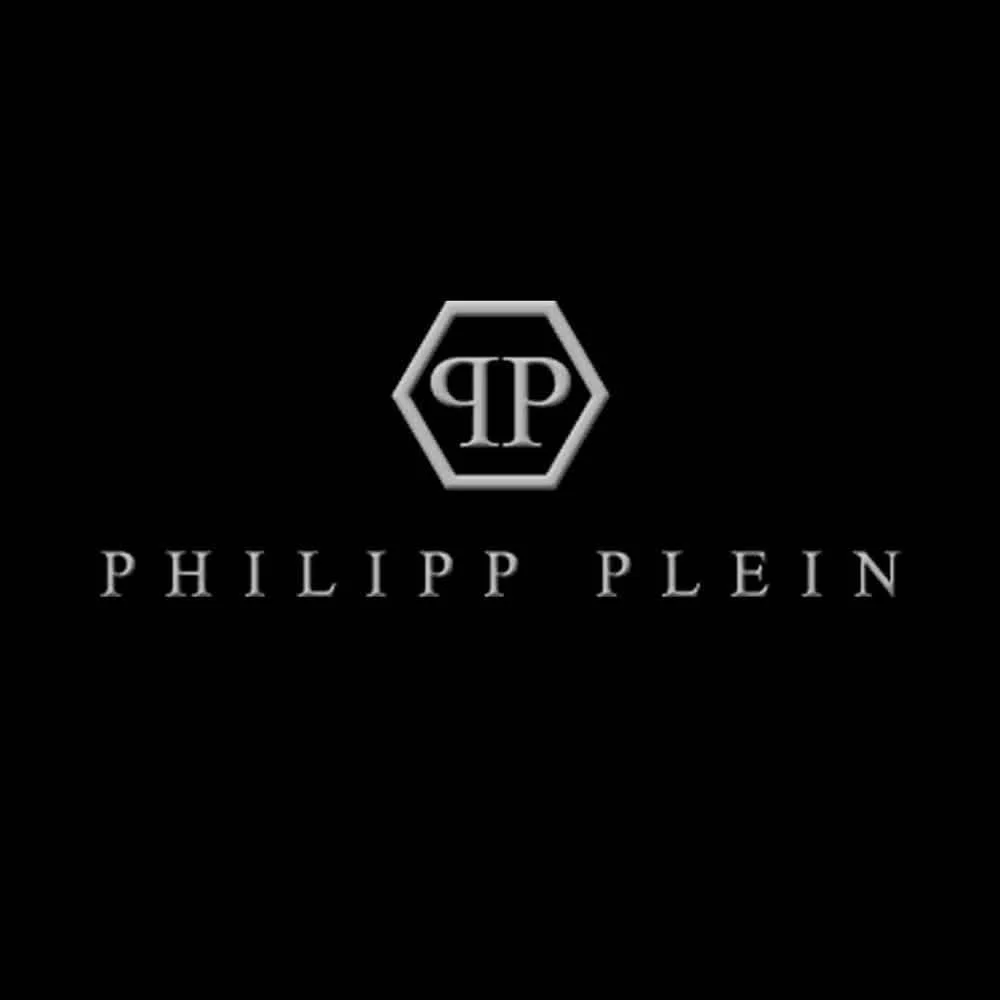 Black background with a silver hexagon logo featuring the letters 'PP' and the name 'Philipp Plein' underneath.