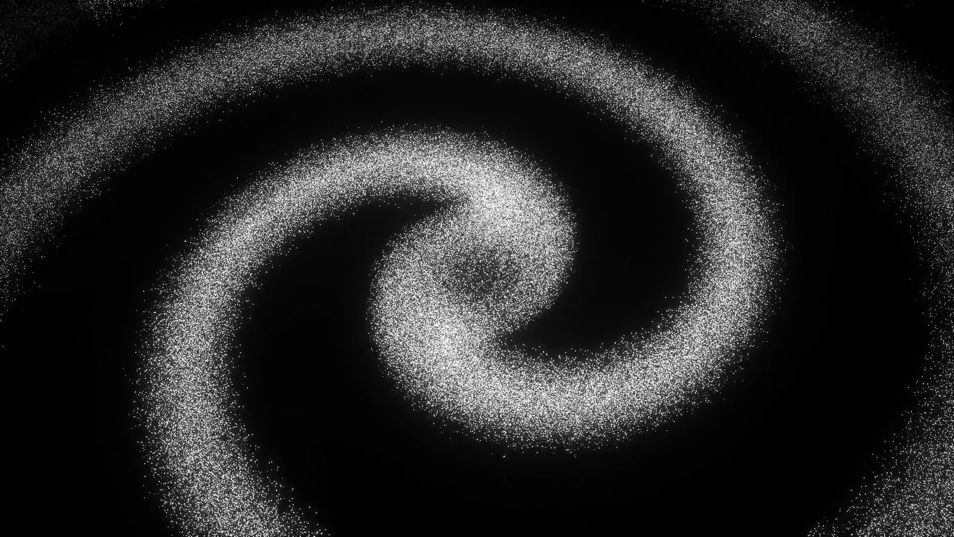 White sparkling spiral pattern on a black background.