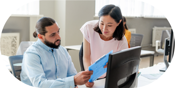 Project manager and colleague sharing ideas