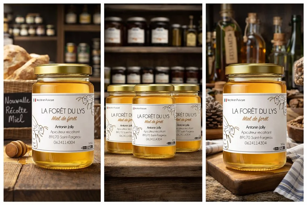 LA FORÊT DU LYS - Création d'étiquettes pour des pots de miel.