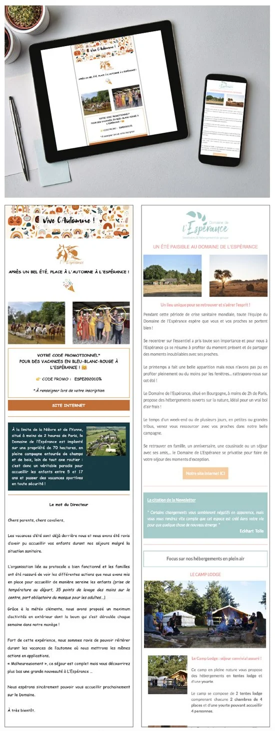 DOMAINE DE L'ESPÉRANCE - Création d'un template pour une campagne Newsletters et gestion de l'envoi.